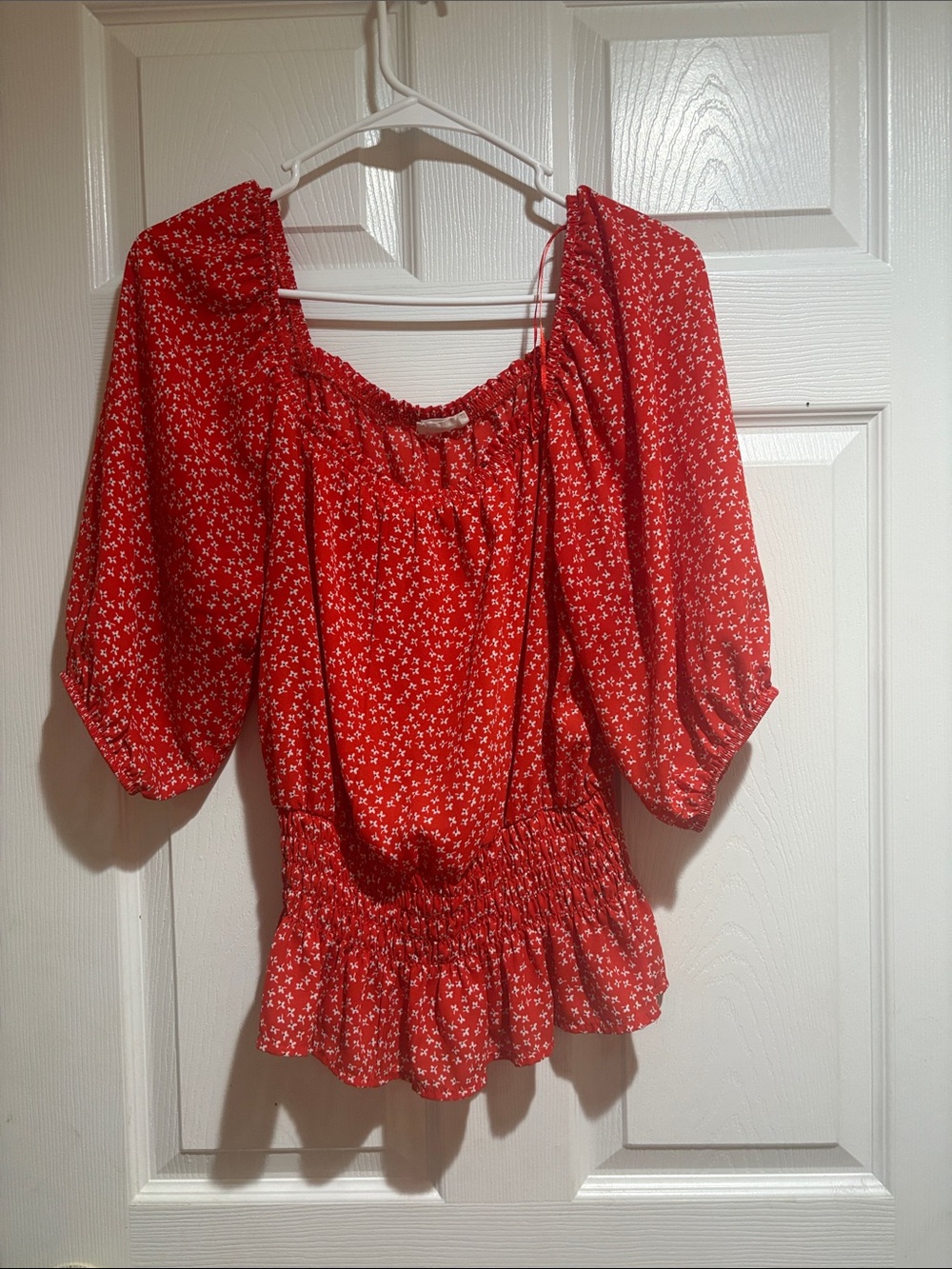 Sienna Sky Red Floral Smocked Peasant Blouse